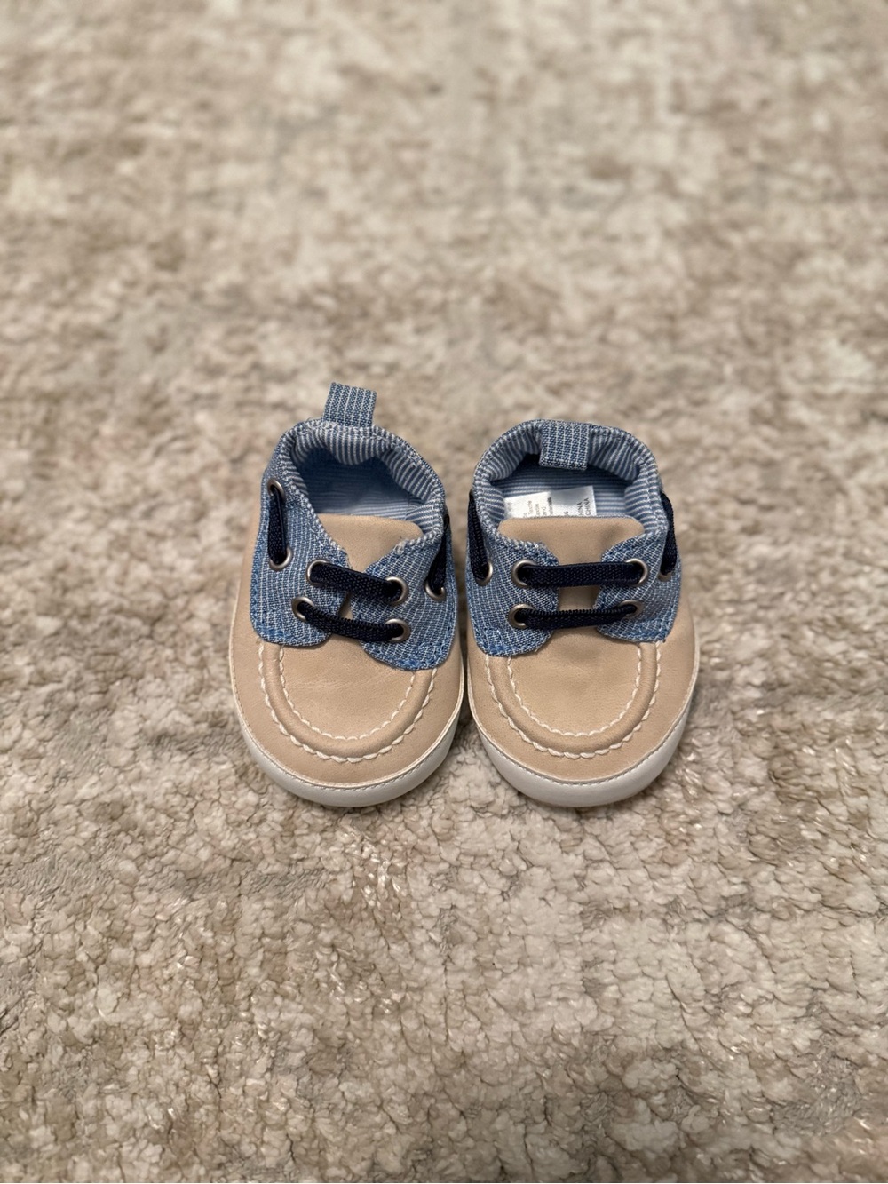 Toddler Beige and Blue Casual Boat Shoes 3/6M